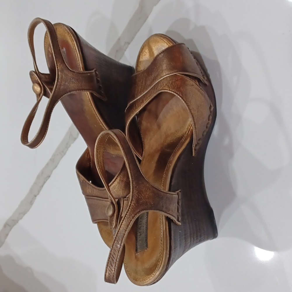 Prada Gold/Bronze Metallic Wooden Wedge Heels EU 37 - Picture 8 of 13